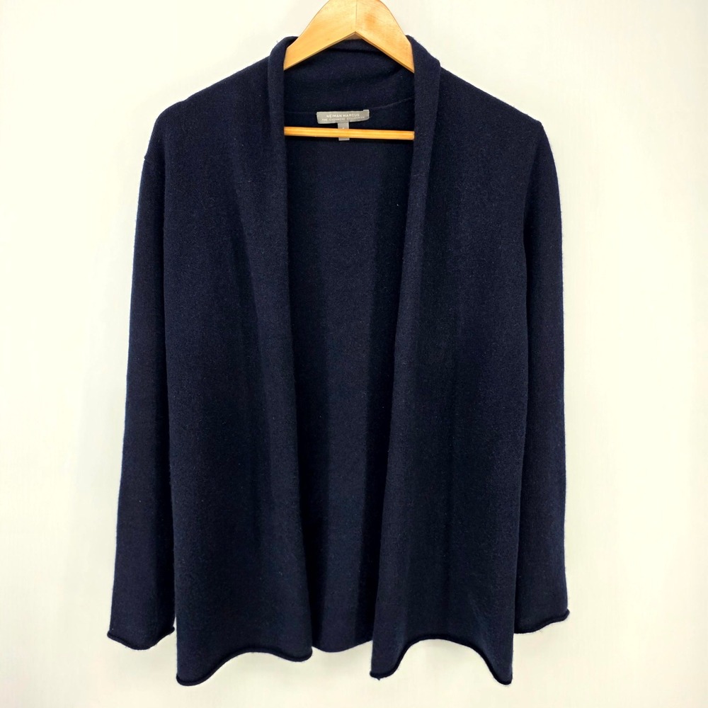 Neiman Marcus Cardigan Womens S Navy Blue 100% Cashmere Open Front Shawl Sweater
